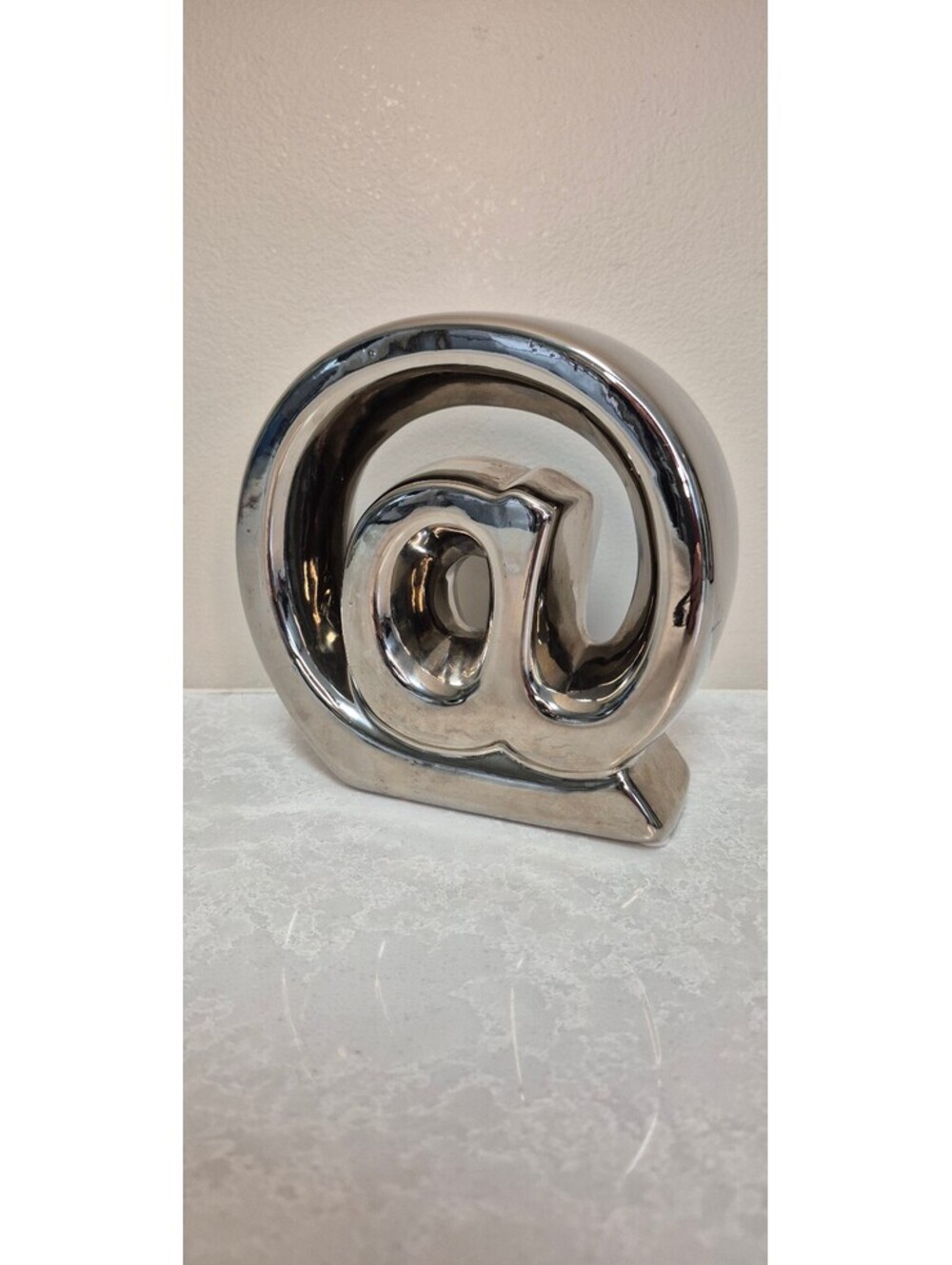 Bouclair Chrome "@" Sign Sculpture - Modern Silver Abstract Home Decor